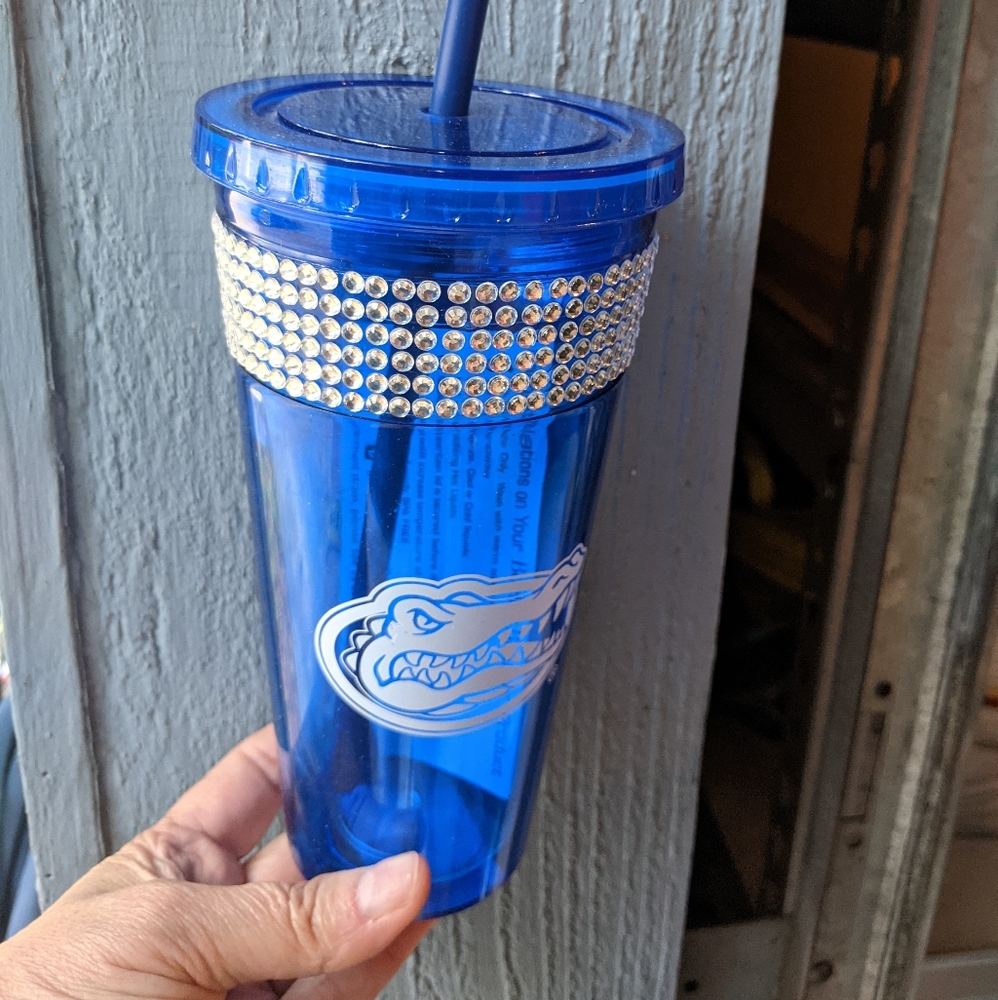 Blue UF Gator tumbler with crystal accents